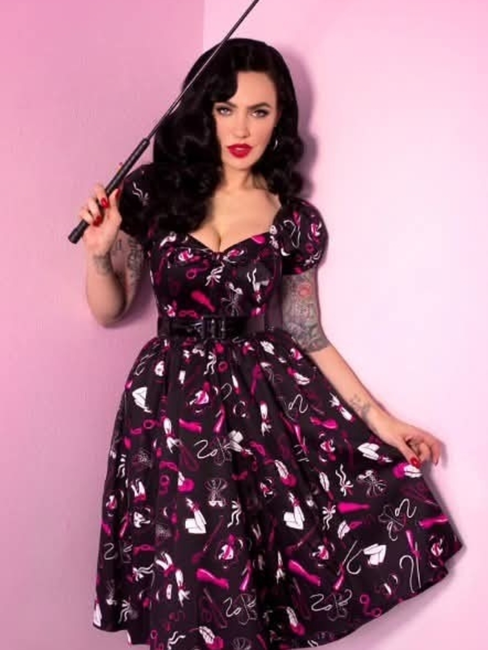 Vixen by Micheline Pitt Vixen Swing Dress in Frisky Fetish Print, Size MD GUC